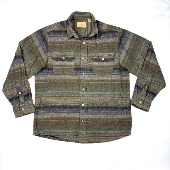 VTG Y2K RedHead Ranch Green Striped Southwest Snap Button Flannel Shirt Mens Med - Picture 1 of 9